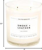 Calyan Wax Co. Smoke & Leather 2 Wick Scented Candle - 37 Hour Burn - Luxury Non Toxic Soy Wax Candles - Long Lasting Large Glass Jar Candle for Home - 8.8oz