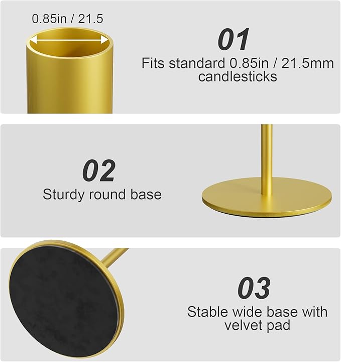 Set of 6 Gold Taper Candle Holders Candlestick Holders, Decor Candle Stick Candle Holder for Table or Mantel Centerpiece, Wedding, Dinning, Party Home Decor