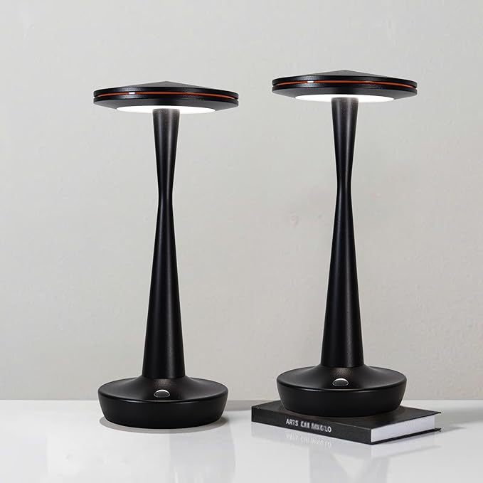 LED Cordless Table Lamps Rechargeable - Outdoor Battery Operated Portable Table Light 3 Color Stepless Dimming Tables Lamp with Memory Function, IP54 Waterproof for Patio Restaurant Dining (2 Black)