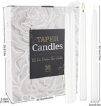36 Pack White Taper Candles, 7-8 Hours Burn Time, Unscented, Smokeless and Dripless, 0.8 x 10 Inch Dinner Candle Set for Household, Wedding, Party and Home Décor Candlesticks