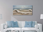 zoinart Blue Ocean Wave Oil Painting on Canvas Impasto Textured Painting Serene Canvas Wall Art Living Room Wall Decor Contemporary Art 24" x 48"