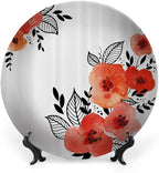 Decorative Plates, Floral Print Ornament, Vibrant Colored Poppies Art Print, 7 Inch, Kitchen Wall Decor, Vermilion Black