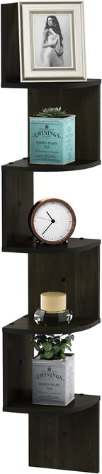 Furinno Rossi Wall Mount Floating Corner Shelf, 3-Tier Radial Set of 2, Espresso