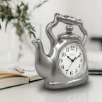 Presentime & Co. 11" Teapot Clock, Silent Non Ticking, Modern Farmhouse Style, Wall & Mantel 2 in 1 Clock, Desk & Shelf, Steel Silver Finish (Wall Deocration/Home Decoration/Tabletop Décor)