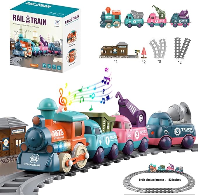 Kids Electric Train Toys with Tracks - Lighting & Music Trains for Boys Girls, Choo Choo Train，Magnetic Connection, Battery Operated, Birthday Gift for Boys Girls Age 4 5 6 7 8 (19052D-1)