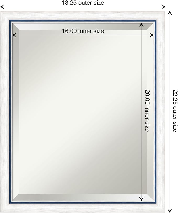 Amanti Art White Wall Mirror 22x18 Morgan White Blue Rectangle Bathroom Mirror for Wall Decor Living Room, Small Modern Wood Frame, Hangs Horizonally and Vertically, Bathroom Decor, Beveled Edge