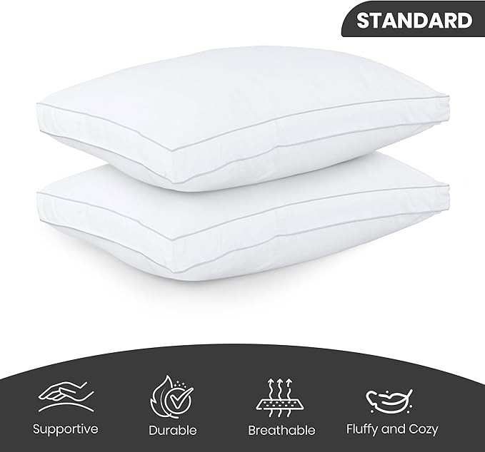 Utopia Bedding Bed Pillows for Sleeping Standard Size (White), Set of 2, Soft & Fluffy Pillow with Down Alternative Filling, Cooling, Hotel Quality, Gusseted Pillow for Back, Stomach or Side Sleepers