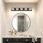 SOLFART LED Bathroom Lighting Fixtures - 5 Lights Modern Matte Black Acrylic Vanity Lights for Mirror 32inch 24W 5CCT