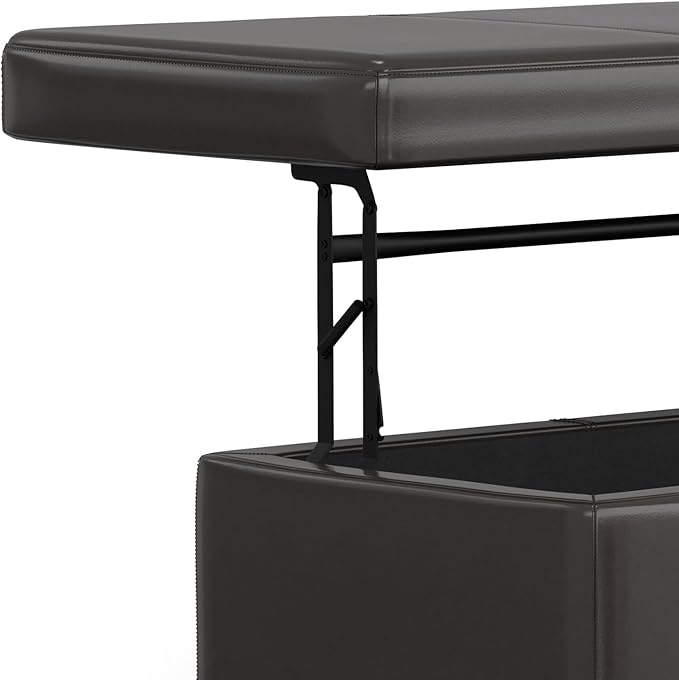 SIMPLIHOME Avalon Lift Top Rectangular Storage Ottoman - 44 inch Wide Upholstered Vegan Leather Lift-Top Ottoman in Tanners Brown, Contemporary Coffee Table Ottoman for Living Room with Hidden Storage
