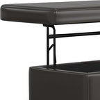 SIMPLIHOME Avalon Lift Top Rectangular Storage Ottoman - 44 inch Wide Upholstered Vegan Leather Lift-Top Ottoman in Tanners Brown, Contemporary Coffee Table Ottoman for Living Room with Hidden Storage