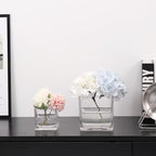 Square Flower Vases Set of 4, 3"x 3"x 3" Glass Vases for Centerpieces, Clear Vase for Flowers, Small Vase for Wedding, Party, Home Office Decoration
