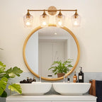 28.46in Modern Bathroom Light Fixtures, 4 Light Vanity Light, Rippled Glass Shade Gold Wall Lamp, Bathroom Wall Sconce Lamp for Mirror Living Room Bedroom Hallway