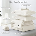 JOLLYVOGUE California King Comforter Set, Ultra-Soft Bed in a Bag Cal King Size 7 Pieces, Oeko-TEX Certified Bedding Set with Down Alternative Comforter, Sheets, Pillowcases & Shams, Ivory