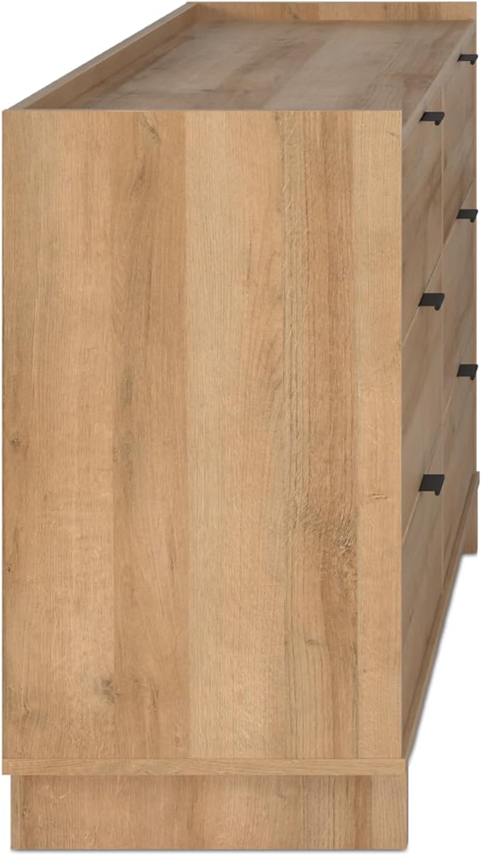 Prepac Simply Modern 6-Drawer Double Dresser for Bedroom, Chest of Drawers, Modern Bedroom Furniture, 52.5” Wide x 16” deep x 29.5” Tall, Oak