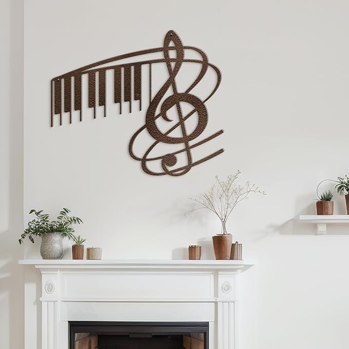 SIGNLEADER Metal Wall Art Music Note Decor - Treble Clef with Piano Key Modern Abstract Wall Sculpture Hanging Home Decoration for Living Room, Bedroom, Bathroom, Kitchen, Studio - 18" Bronze