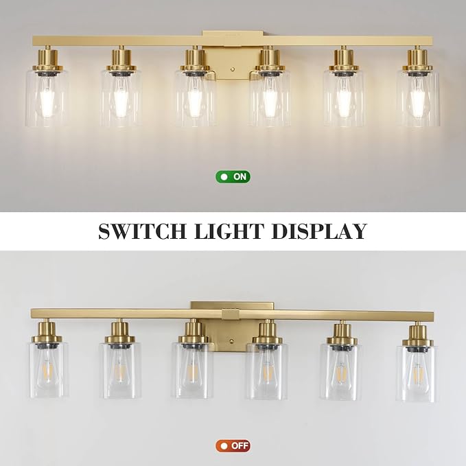6 Light Gold Bathroom Vanity Light,Bathroom Light Fixtures, 38" Modern Brushed Gold Vanity Lighting Fixtures for Bathroom Over Mirror, Gold Sconces Wall Lighting for Bedroom