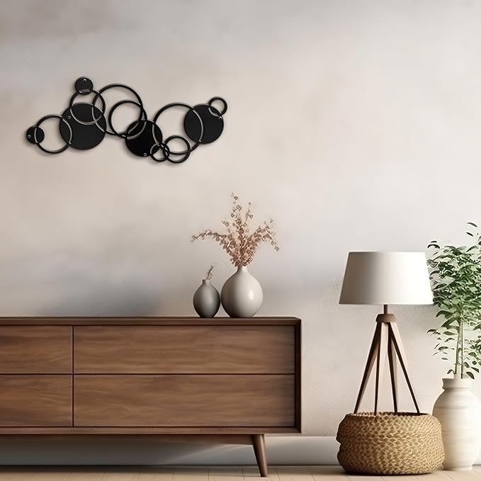 SIGNLEADER Metal Wall Art Decor Circle Shapes Minimalist Modern Abstract Wall Sculpture Hangings Home Decoration for Living Room, Bedroom, Bathroom, Kitchen, Outdoor - 36" Black