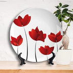 Ceramic Display Plate, Floral Ceramic Hanging Decorative Plate, Valentines Rose Petals Vivid Blossoms Florets, 7 Inch, Household Custom Ceramic Plate, Red