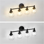 4-Light Bathroom Light Fixture Black Vanity Lights Over Mirror Modern Wall Sconce Farmhouse Vintage Bathroom Vanity Lighting with Glass Shade for Bedroom Hallway Cabinet Bathroom