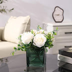 Square Glass Vases Set of 6, 4" x 4" x 4" Square Flower Vases for Centerpieces, Green Vase for Flowers, Small Vase for Wedding, Party, Home Office Decoration