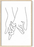 Holding Hands Wall Art Interlocking Fingers Continuous Line Drawing Love Connection 24x36 Inch Oak Wood Beige Framed Modern Romance Print for Bedroom