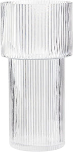 Large Glass Vase, 12 Inches Tall Vase for Flowers, Flower Vases for Bouquet, Modern Ribbed Glass Vases for Living Room, Dining Table, Office, Entryway, Mantle, Shelf, Wedding Gifts