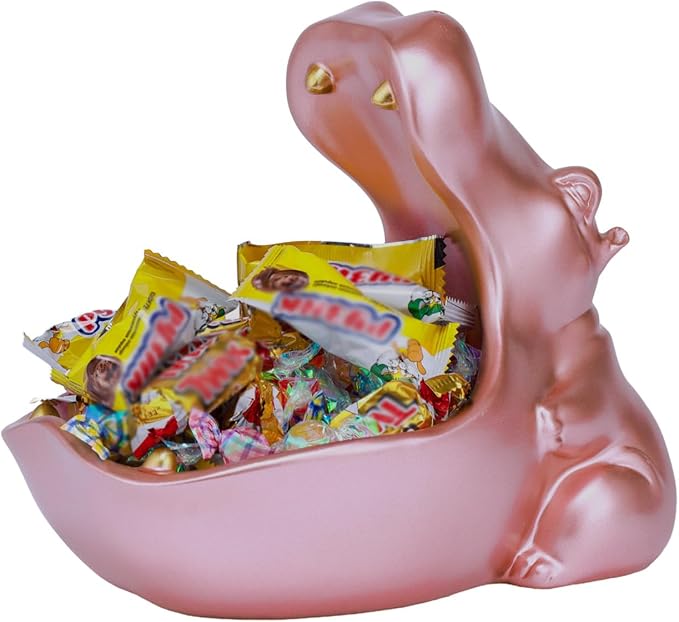 Hippo Statue, Hippo Resin Furniture Ornament Sculpture, Suitable for Home Decor, Desktop Hippo Candy Bowl, Entryway Table Storage Vessel, Storage Box (Pink)