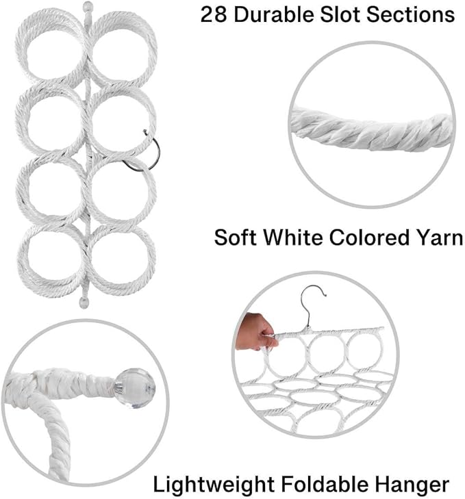Super Z Outlet Foldable 28 Ring Hole Slots Space Saving Clothing Closet Hanger Scarf, Ties, Belts, Socks Organizer for Home Bedroom, Bathroom, Living Room (White) (Pack of 2)