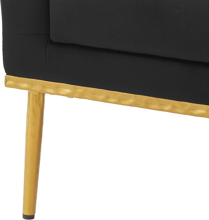 Merax Luxury Velvet Accent Chair, Modern Mid-Century Armchair for Living Room, Bedroom Reading Corner, Comfortable Tufted Single Seater Sofa Chair with Iron Legs (Black)