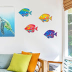 Oraytteo Metal Fish Wall Decor, Set of 4 Sea Fish Wall Art Decorations for Barthroom Fence Pool Patio Decor, Indoor or Outdoor Decorations, Gifts for Mom Dad Friends