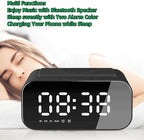 IHAO 7in1 Multifunctional Digital Alarm Clock with 15W Fast Wireless Charger Bluetooth Speaker LED Display Clock FM Radio TF Card, AUX Input, USB Port Dual Alarm for Bedroom and Office-BT510 Black