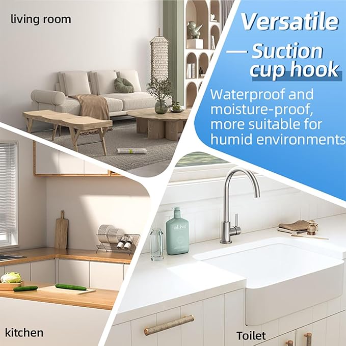 Suction Cup Hooks for Wreaths,2025 New No Drill Suction Cup Hooks for Shower Hanging Towels,Removable Reusable Stainless Steel Towel Hooks for Bathroom Wall,Kitchen,Robes (Black)