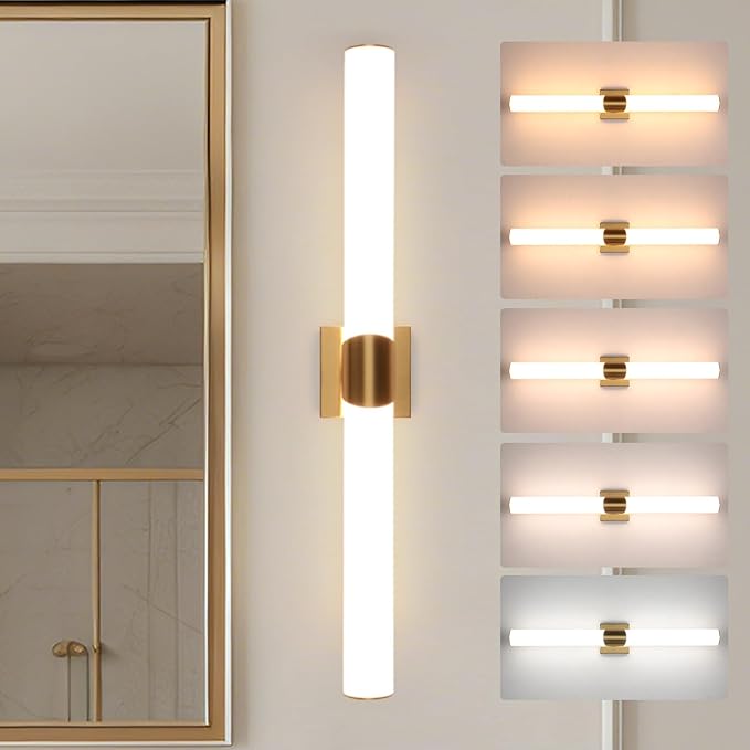 Modern Wall Sconce 30.4 Inch Gold Bathroom Sconces Led Wall Lights with Acrylic Shade Hardwired Long Vanity Lighting Fixtures Over Mirror for Bedroom Living Room Hallway