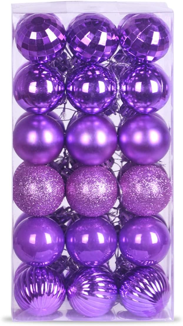 GameXcel Christmas Balls Ornaments for Xmas Tree - Shatterproof Christmas Tree Decorations Small Hanging Ball Iris Purple 1.6 Inch x 36 Pack