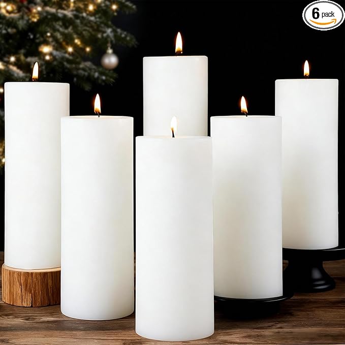 2.8x8 Inch 100 Hours White Pillar Candles, 6 Pack, Long Burning Unscented Tall Pillar Candles, Large Candle for Holiday Decor, Home Decor, Emergency and Events,Dripless & Smokeless