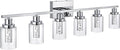 MELUCEE 6-Light LED Bathroom Vanity Light 5 Color Dimmable, Modern Chrome Vanity Lights Bathroom Light Bar Wall Sconce Lamp with Crystal Bubble Clear Glass Shade, Built-in LED Chips