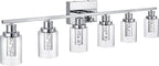 MELUCEE 6-Light LED Bathroom Vanity Light 5 Color Dimmable, Modern Chrome Vanity Lights Bathroom Light Bar Wall Sconce Lamp with Crystal Bubble Clear Glass Shade, Built-in LED Chips