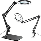 15X Magnifying Glass with Light – Real Glass Lens, 3 Color Modes & Adjustable Brightness – 2-in-1 Desk Lamp with Clamp & Heavy Base – Flexible Swing Arm – Ideal for Crafts, Reading, Repair, Seniors