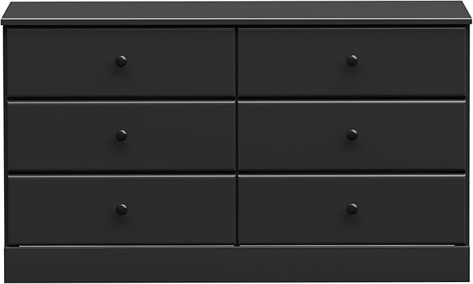 Prepac Astrid 6 Drawer Double Dresser for Bedroom, Wide Chest of Drawers, Bedroom Furniture, Clothes Storage and Organizer, 47.25"W x 28.25"H x 16"D, Black