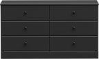 Prepac Astrid 6 Drawer Double Dresser for Bedroom, Wide Chest of Drawers, Bedroom Furniture, Clothes Storage and Organizer, 47.25"W x 28.25"H x 16"D, Black