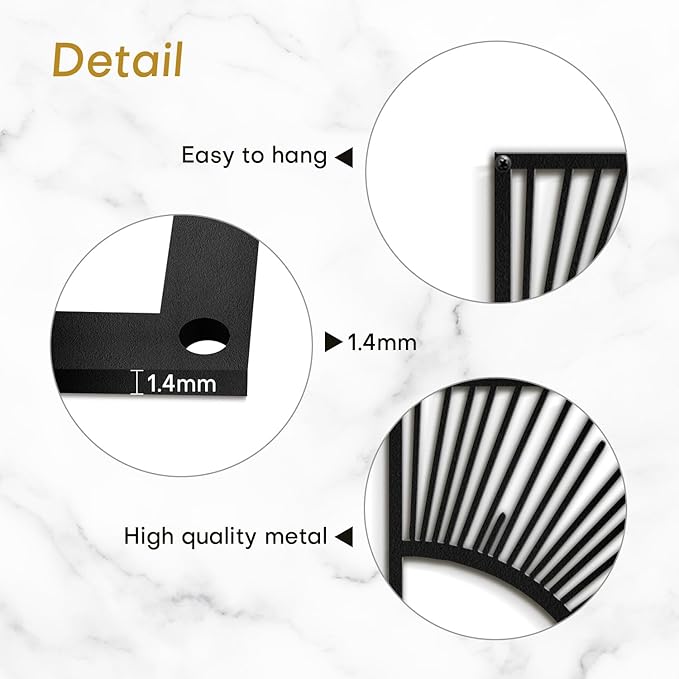 SIGNLEADER Metal Wall Art Decor Shining Sun Minimalist Modern Abstract Wall Sculpture Hangings Home Decoration for Living Room, Bedroom, Bathroom, Kitchen, Outdoor - 24" Black