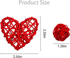40Pcs Natural Rattan Hanging Ornaments Valentine Heart Round Wicker Balls for Valentine's Day, Christmas Wedding Baby Shower DIY Craft Vase Fillers for Home Party Decor
