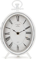 NIKKY HOME Vintage Table Clock, Metal White Table Clock Retro Non-Ticking Desk Clock Battery Operated Antique Non-Alarm Clocks for Bedroom Living Room Indoor Decoration
