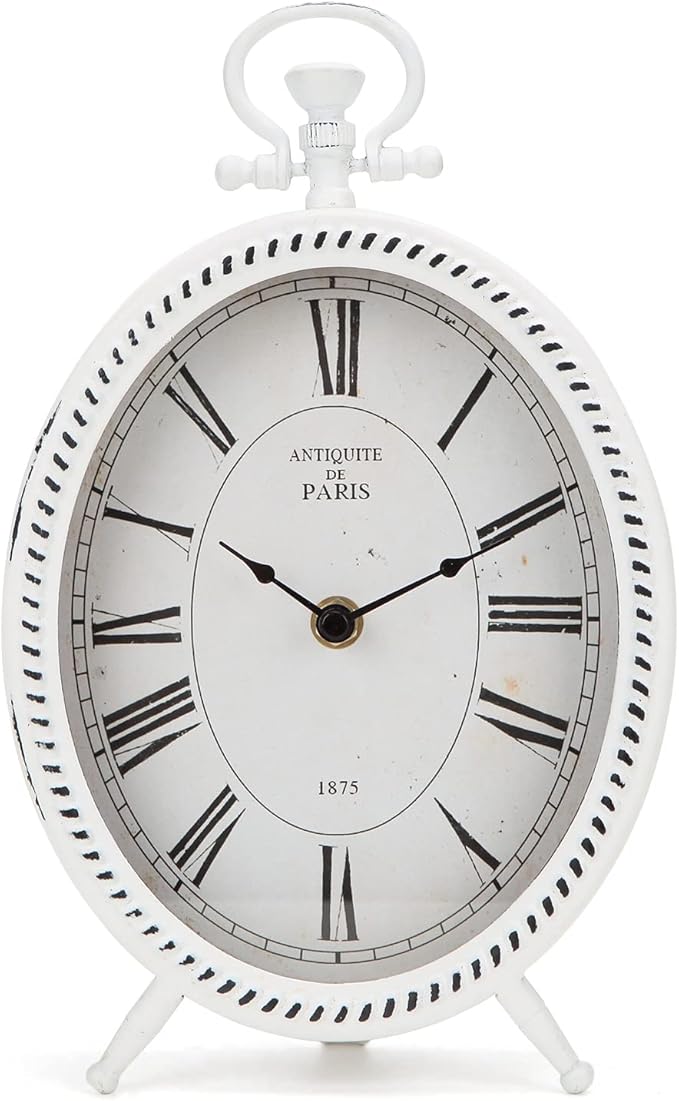 NIKKY HOME Vintage Table Clock, Metal White Table Clock Retro Non-Ticking Desk Clock Battery Operated Antique Non-Alarm Clocks for Bedroom Living Room Indoor Decoration