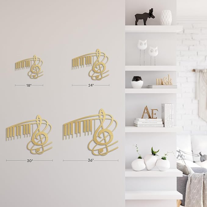 SIGNLEADER Metal Wall Art Music Note Decor - Treble Clef with Piano Key Modern Abstract Wall Sculpture Hanging Home Decoration for Living Room, Bedroom, Bathroom, Kitchen, Studio, Outdoor - 24" Gold