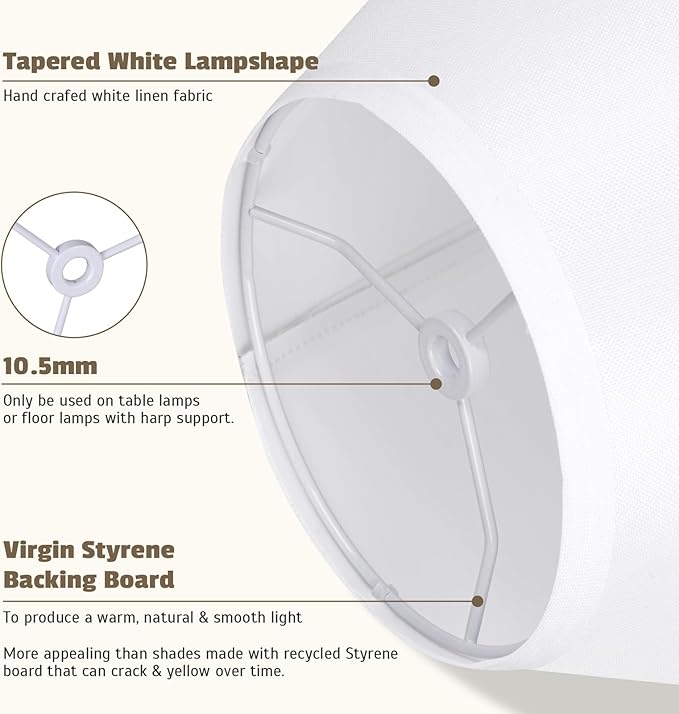 16Inch Large White Linen Lamp Shades Set of 2,Classic Empire Style Fabric Lampshade for Table Lamps and Floor Lamps,Elegant Replacement Light Shade,Linen Lamp Shades with Spider Fitter and Harp