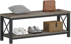 BON AUGURE Entryway Bench with Shoe Storage, 47" Modern Industrial Wood & Metal Hallway Bench for Mudroom, Living Room in Dark Grey Oak