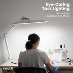 Neatfi XL Nail Desk Lamp with Clamp, 2200 Lumens, 20-Inch Wide Head, Dimmable 4 Levels, 6500K, LED Task Light for Manicure Table, Crafts, Workbench, Office (Non-CCT, White)
