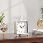 Vintage White Table Clock on Stand, Desk and Shelf Decor Clock, French Rustic Style Mantel Clocks for Farmhouse, Living Room, Bedroom, Bedside, Gift (8.5" H x 5.5" W)