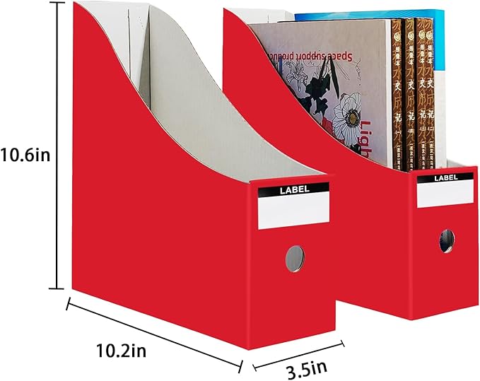 Limitliho 24 Pack Red Cardboard Magazine Holder, Sturdy Book Bins for Classroom Library, 10.6'' ×10.2'' ×3.5'' Inch Vertical File Folder Box
